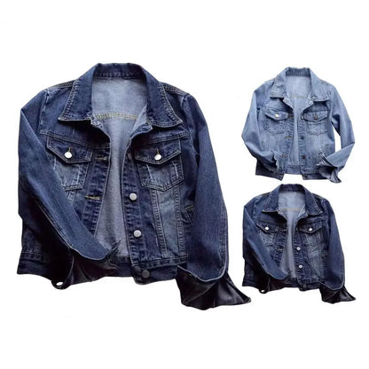 Women's denim jacket, single-breasted chest flap jacket, slim fit long sleeve short coat, retro women's denim jackets, outerwear