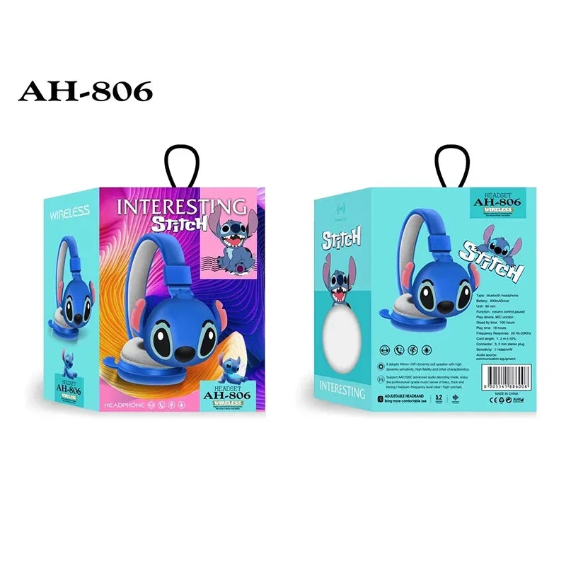 New AH-806 Bluetooth Wireless Headphones with HIFI Stereo Sound, Foldable, with Microphone, Gift for Kids, Anime and Cartoon Design