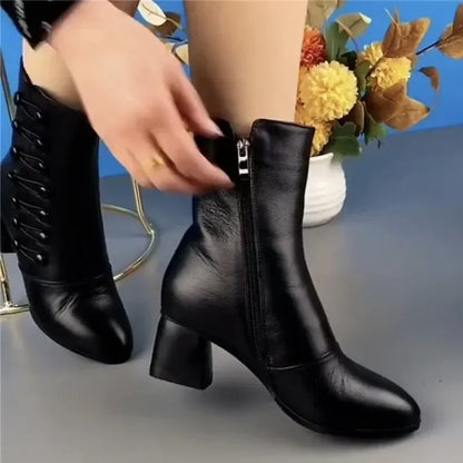 Botas de algodón para Mujer, zapatos de felpa con fondo suave, impermeables, con cremallera y tacón alto, Otoño e Invierno