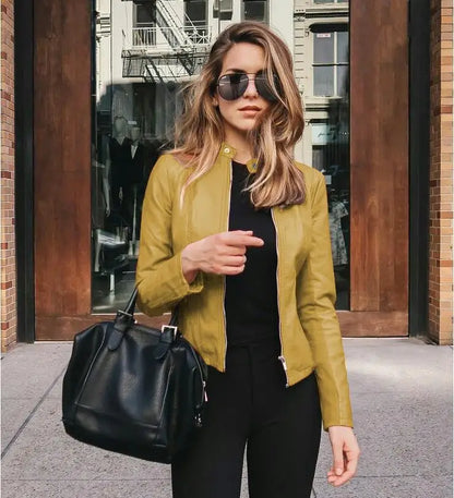 2025 Women's Cycling Coat, PU Leather Apparel, Zipper Suit, Fashionable Thin Short Female Jacket for Autumn and Winter