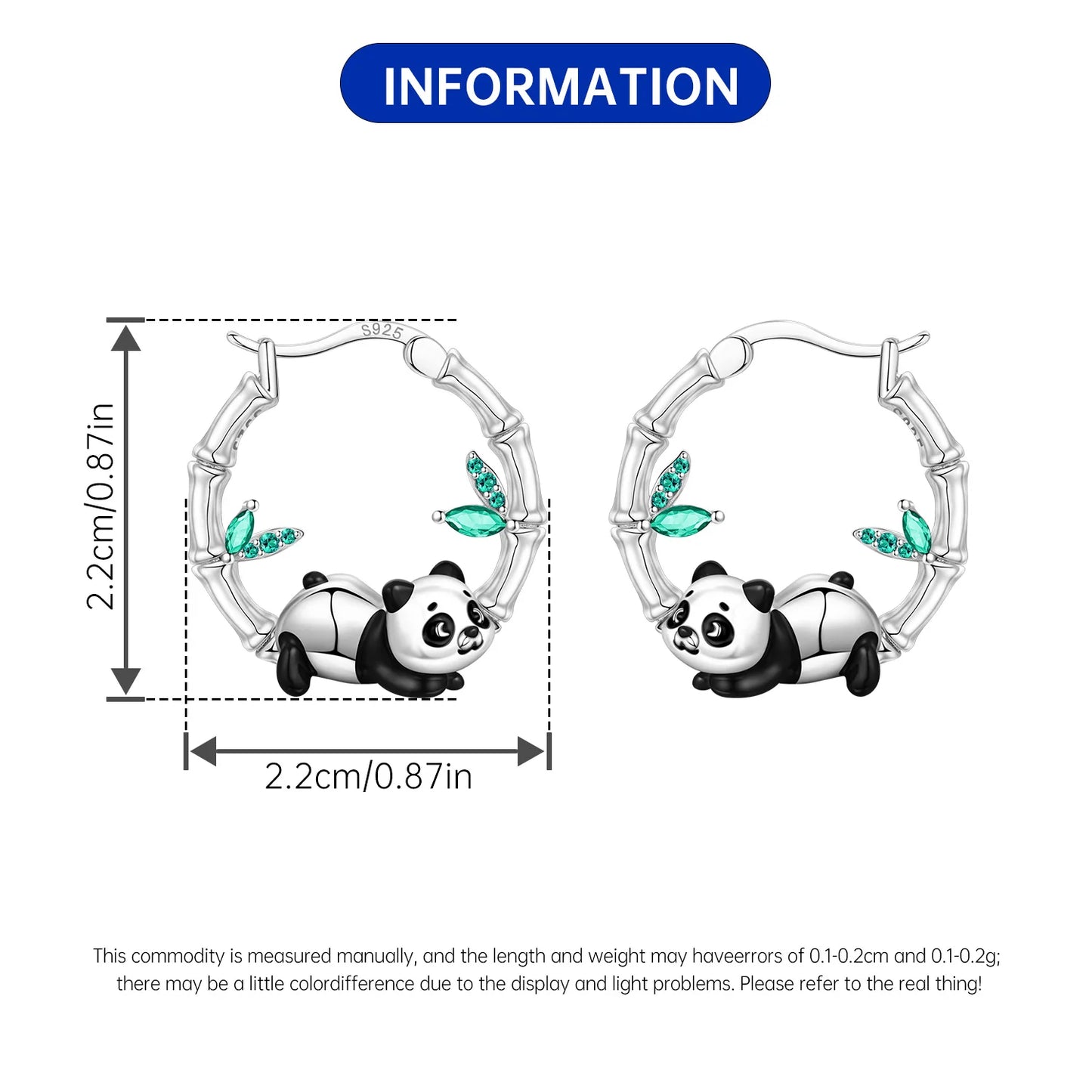 Pendientes de aro de bambú para mujer, de Plata de Ley 925 originales, con bonito Panda, joyería fina, regalos de fiesta de cumpleaños