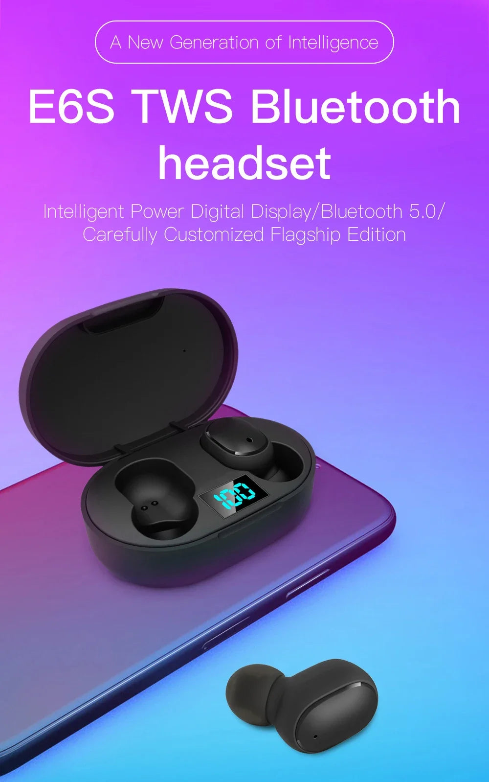 E6S TWS auriculares inalámbricos deportivos impermeables Bluetooth 5,0 auriculares estéreo con micrófono para Iphone Xiaomi Vivo Oppo