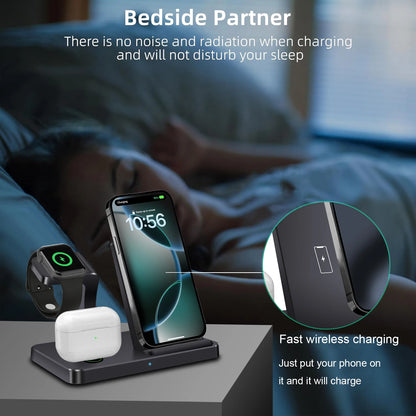3-in-1 Wireless Charger for iPhone 16, 15, 14, 13, 12 Pro Max, Fast Charging Station for iWatch 10, 9, 8, AirPods 3, Induction Stand