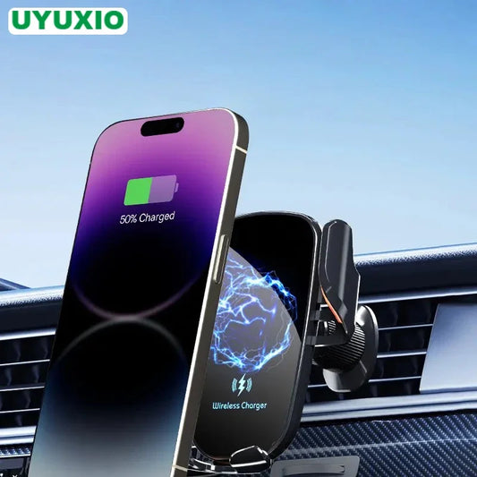 UYUXIO Wireless Car Charger Air Vent Mount Fast Charging Phone Holder in Car for iPhone 16 Pro Max 15 14 12 13 Samsung Android Phones