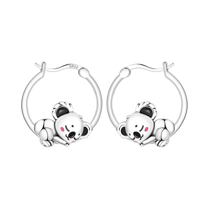 Pendientes de aro de bambú para mujer, de Plata de Ley 925 originales, con bonito Panda, joyería fina, regalos de fiesta de cumpleaños