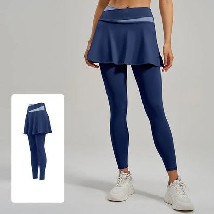 Falda pantalón de yoga para mujer 2026, de cintura alta, con bloques de color, efecto levanta glúteos, leggings con falda, no transparente, que absorbe la humedad, pantalones de yoga y pilates