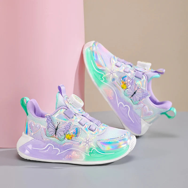 Cute Sneakers for Girls, Pink and Purple Butterfly Print Kids' Shoes, School Athletic Running Trainers, Girls' Sports Shoes