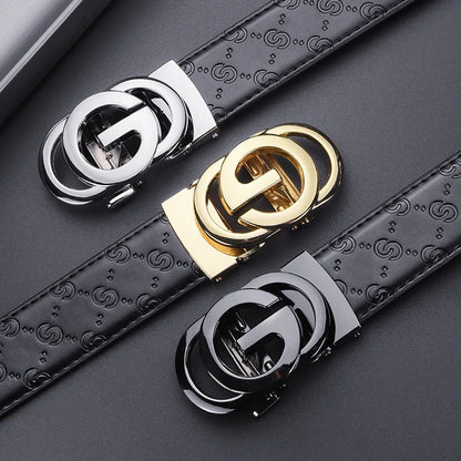 Cinturón de lujo para hombre y mujer, cinturón con hebilla automática para hombre, cinturón de cuero genuino de alta calidad, cinturón de negocios con diseño impreso para hombre
