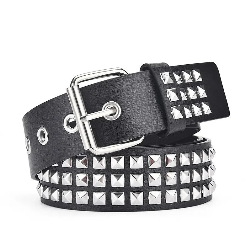 Nuevo cinturón con remaches de cuentas cuadradas a la moda, cinturón piramidal de Metal para hombres y mujeres, Hardware Punk, cinturón vaquero Y2K, cinturón de diseñador, cinturón para mujer