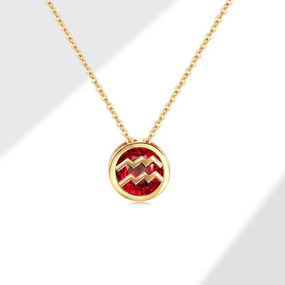 Retro Double-Sided Hollow 12 Constellation Pendant Necklaces for Women, Crystal Rhinestone Birthstone Zodiac Sign Choker