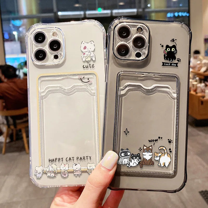 Funda de teléfono con soporte para tarjetas suaves para iPhone 13, 11, 16e, 15, 12, 14, 17, 16 Pro Max, 7 Plus, XR SE, funda transparente con flores estéticas