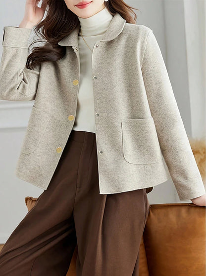 Abrigos de lana cortos lisos clásicos para mujer Otoño Invierno ropa cálida para mujer abotonada abrigo femenino trajes nuevos en prendas de vestir exteriores