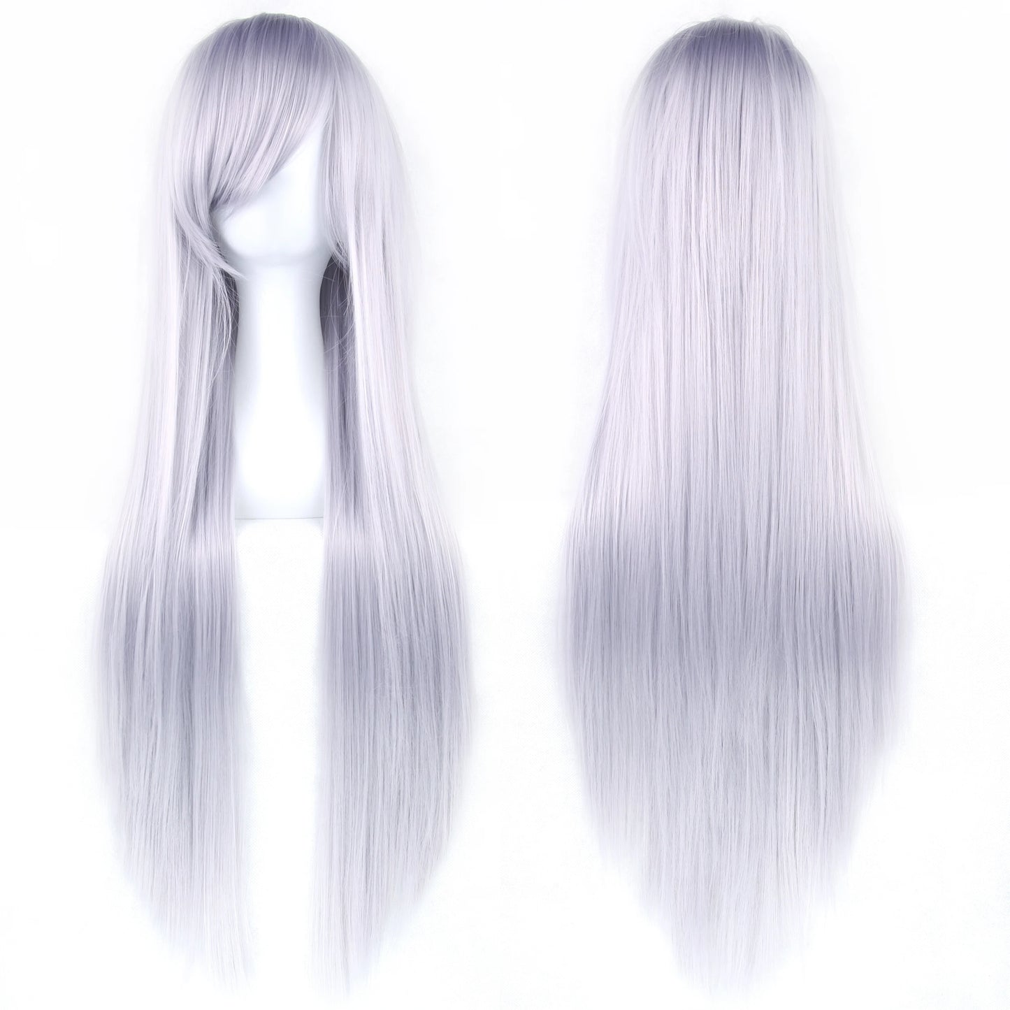 Soowee 80cm Synthetic Hair Wigs, White and Purple Cosplay Wigs, Black Straight Hair Wig for Party, Women's Wig.