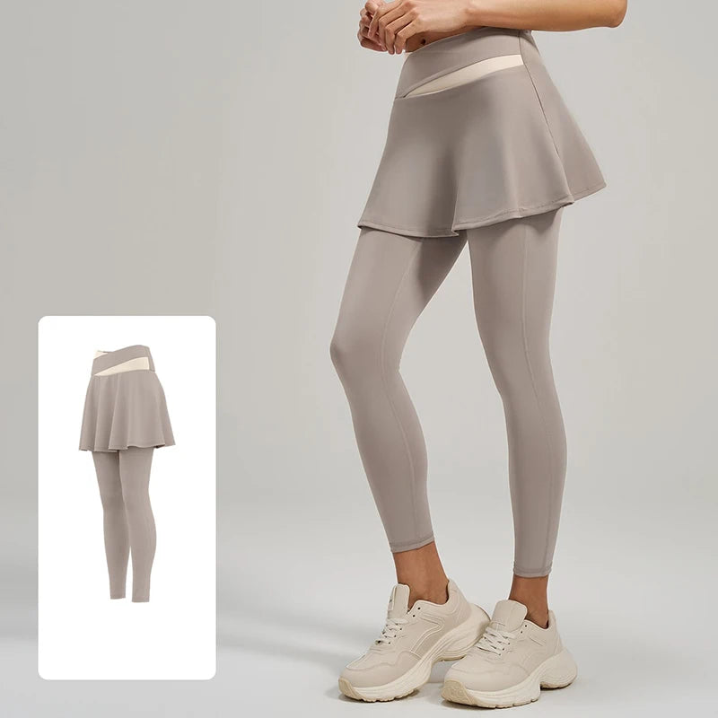 Falda pantalón de yoga para mujer 2026, de cintura alta, con bloques de color, efecto levanta glúteos, leggings con falda, no transparente, que absorbe la humedad, pantalones de yoga y pilates