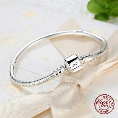 Joyería fina Original hecha a mano, pulsera de plata de ley 925 con dijes, pulseras de hueso de serpiente suaves y lisas para mujer