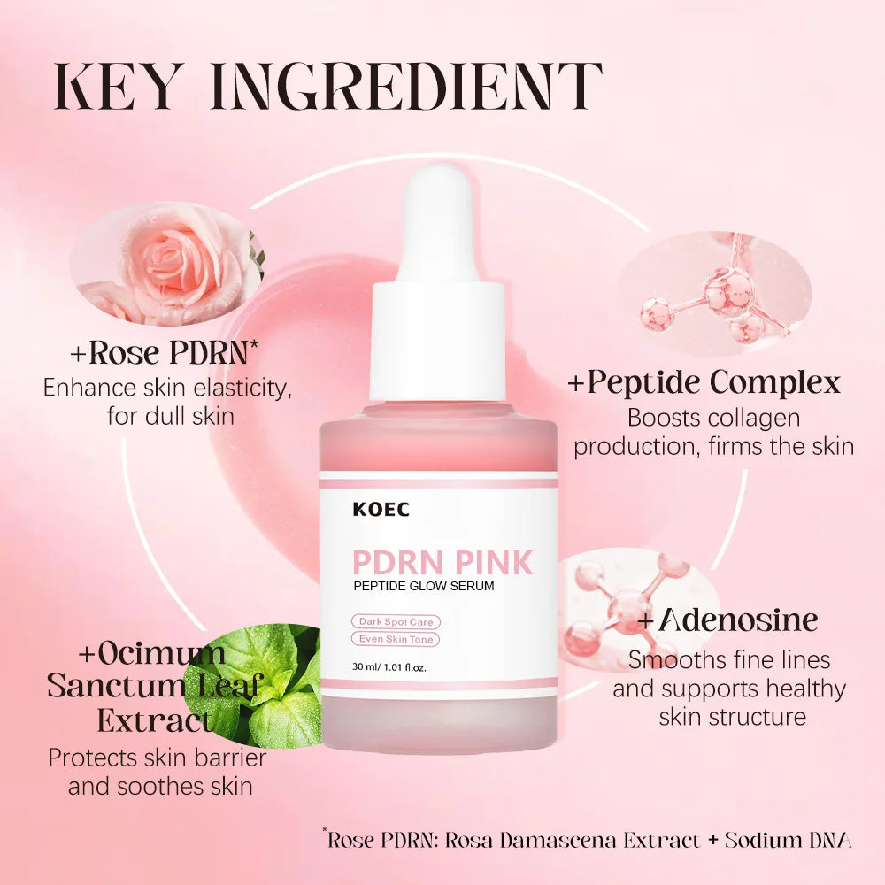 30ml Salmon PDRN Peptide Pink Glow Facial Serum Spot Care Even Skin Tone Improve Elasticity Smoothing Firming Adenosine