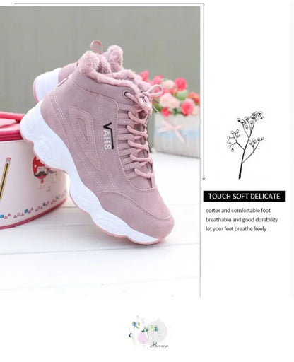 New Women's Thick-Soled Winter Sneakers, Warm Velvet Cotton Shoes, Height-Increasing Non-Slip Platform Shoes, Women's Snow Boots