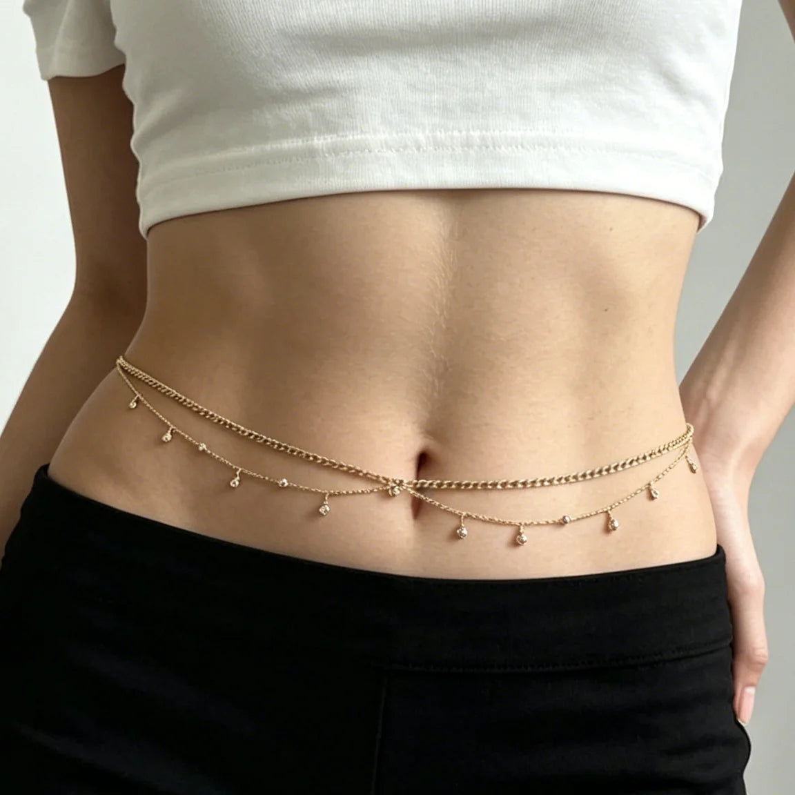 Women's Double-Layer Rhinestone Waist Chain, Elegant Design for Beach Vacations and Parties