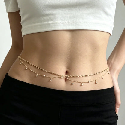 Women's Double-Layer Rhinestone Waist Chain, Elegant Design for Beach Vacations and Parties