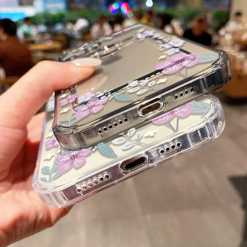 Funda de teléfono con soporte para tarjetas suaves para iPhone 13, 11, 16e, 15, 12, 14, 17, 16 Pro Max, 7 Plus, XR SE, funda transparente con flores estéticas