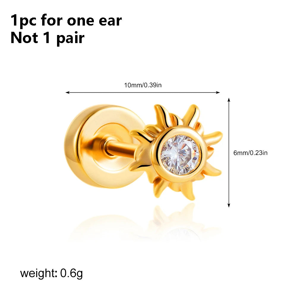 Pendientes de acero inoxidable con forma de estrella, Luna y sol para mujer, uso diario Simple, Piercing para cartílago, joyería Punk Unisex Rock, 1 ud.