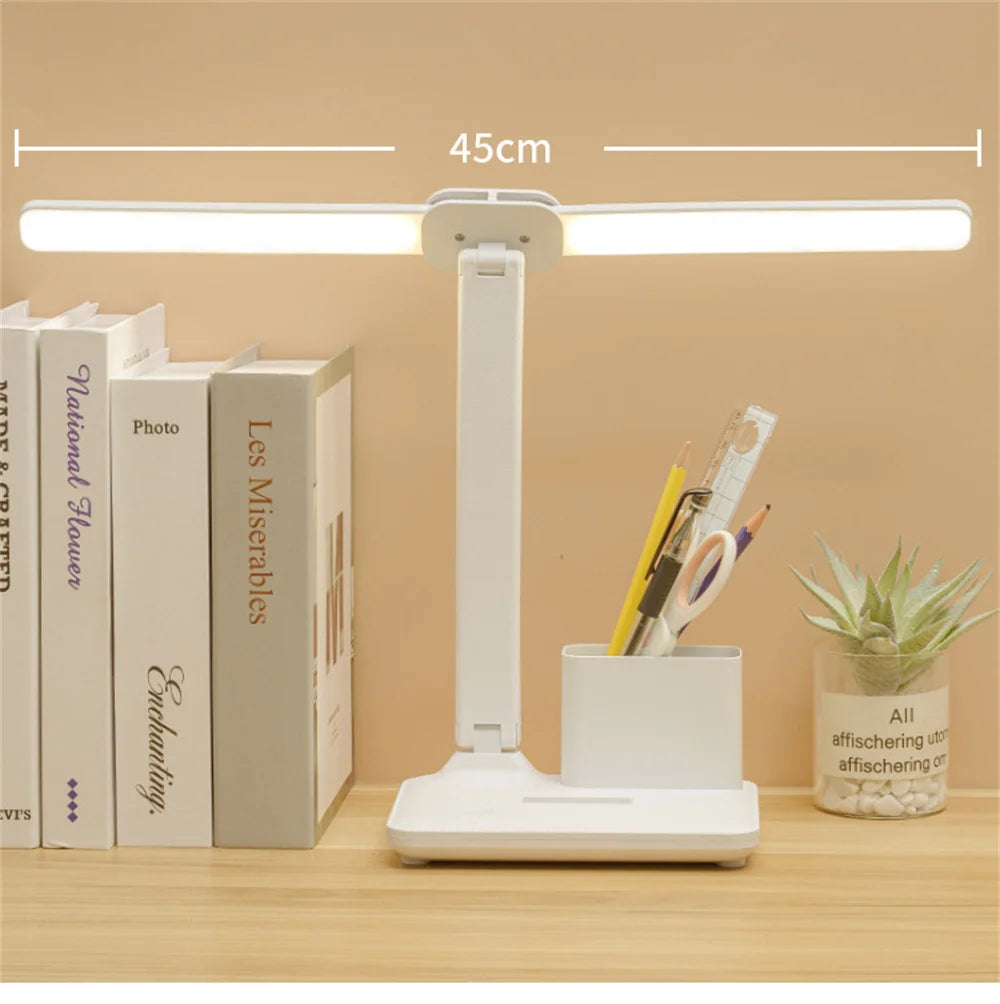 LED Desk Lamp, Dimmable Touch Folding Table Lamp with USB, Calendar, Temperature Clock, Night Light for Study, Reading Lamp