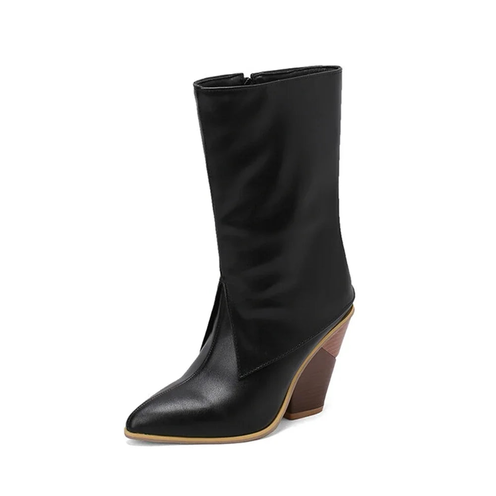 Botas De Mujer Botas De diseñador Mujer moda Sexy tacones altos puntiagudos cremallera lateral Botas cortas zapatos De plataforma talla grande 48 4005