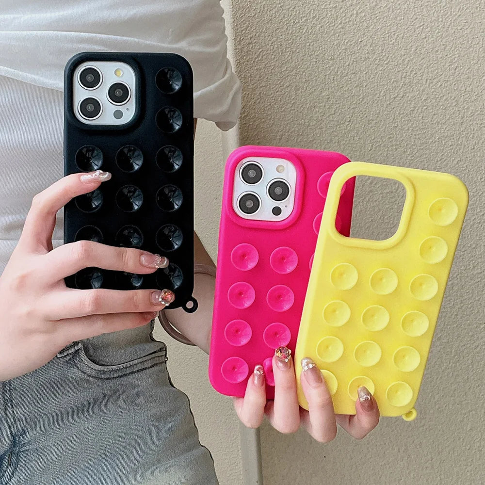 Funda de teléfono de silicona suave con ventosa para iPhone 16 Pro Max 17 13 14 11 12 15 Pro Max Plus antideslizante a prueba de golpes cubierta de Color caramelo