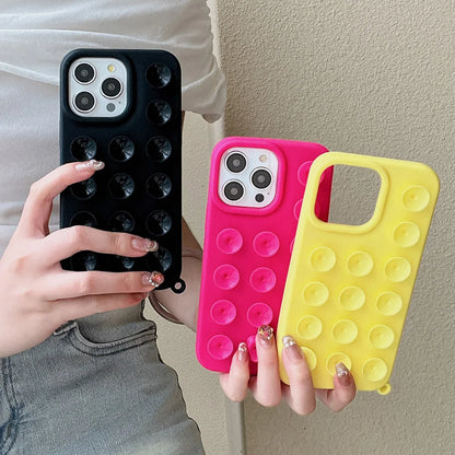 Funda de teléfono de silicona suave con ventosa para iPhone 16 Pro Max 17 13 14 11 12 15 Pro Max Plus antideslizante a prueba de golpes cubierta de Color caramelo