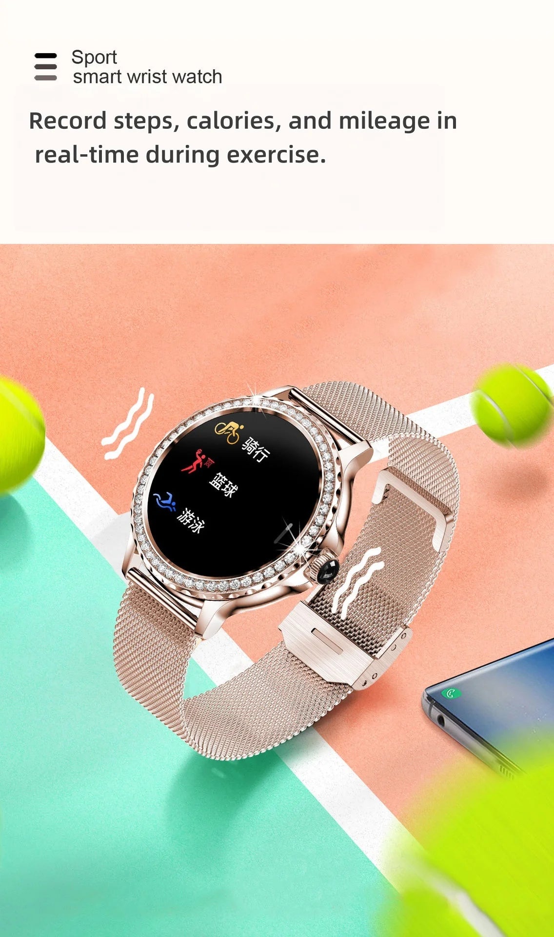 Reloj inteligente de moda para mujer NX19 llamada bluetooth pulsera deportiva inteligente IP68 reloj impermeable con diamantes