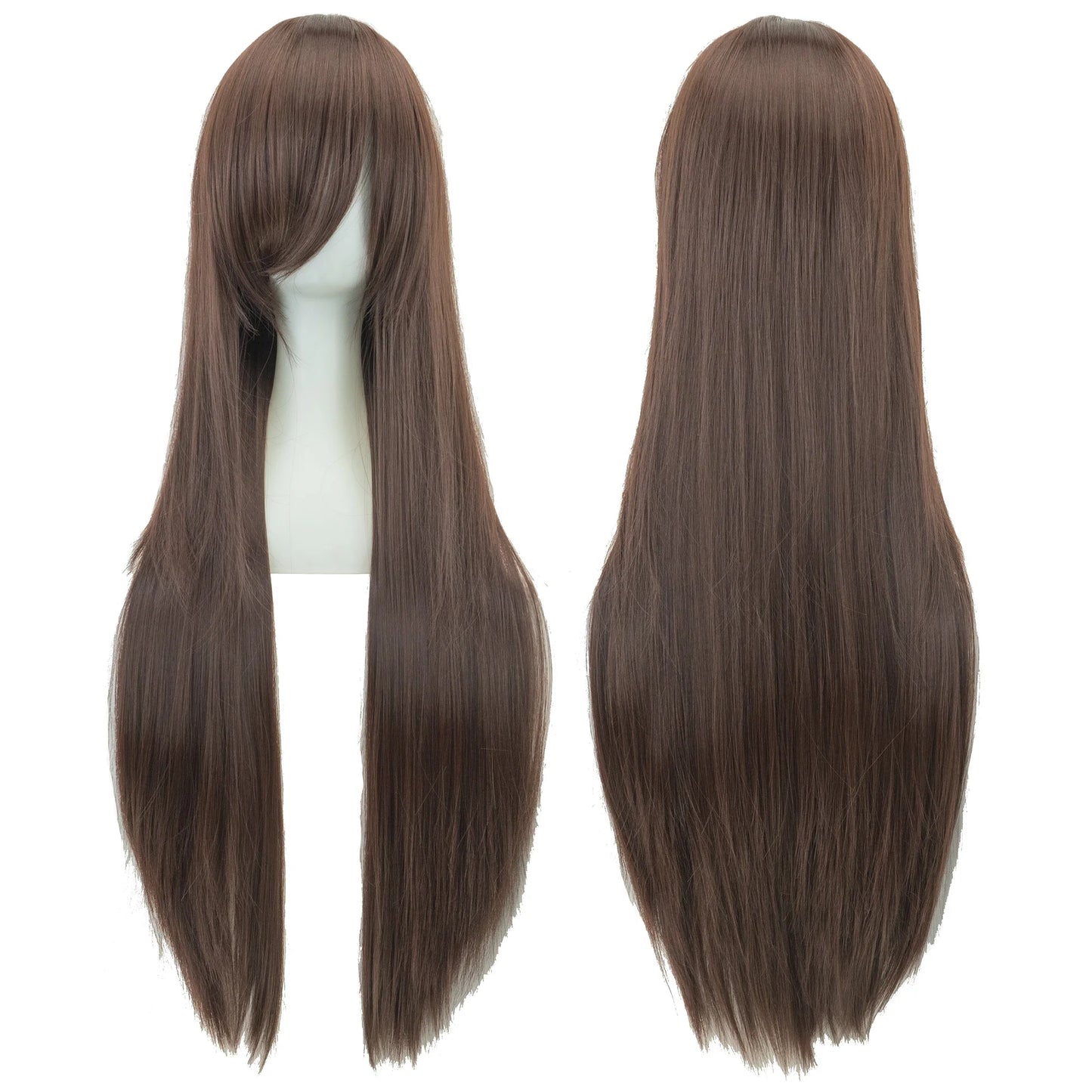 Soowee 80cm Synthetic Hair Wigs, White and Purple Cosplay Wigs, Black Straight Hair Wig for Party, Women's Wig.
