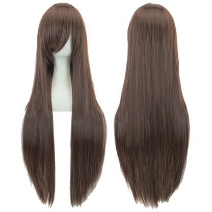 Soowee 80cm Synthetic Hair Wigs, White and Purple Cosplay Wigs, Black Straight Hair Wig for Party, Women's Wig.