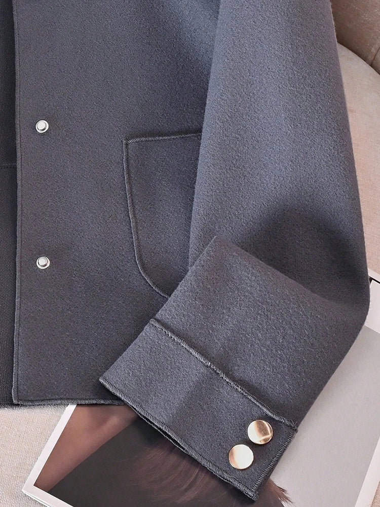 Abrigos de lana cortos lisos clásicos para mujer Otoño Invierno ropa cálida para mujer abotonada abrigo femenino trajes nuevos en prendas de vestir exteriores