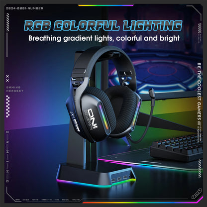 Onikuma Gt808 Tres modos con micrófono E-Sports Auriculares inalámbricos para juegos Iluminación Rgb Compatible con Bluetooth 5.3 / 2.4g / Aux 3,5 mm