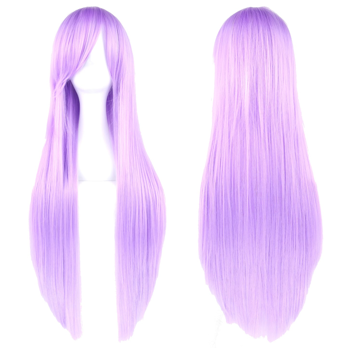 Soowee 80cm Synthetic Hair Wigs, White and Purple Cosplay Wigs, Black Straight Hair Wig for Party, Women's Wig.