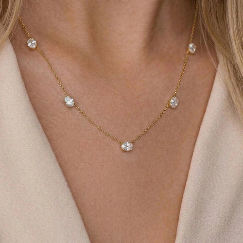 Collares de Moissanita Ovalada de 5cttw para Mujer, Diamante de Laboratorio con Certificado, Plata S925, Chapado en Oro de 18K.