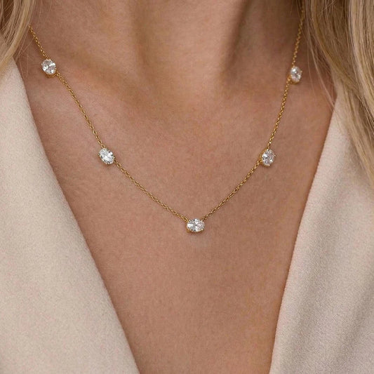 5cttw Oval Moissanite Necklaces for Women, Lab Grown Diamond with Certificate, S925 Silver, 18K Gold Plated.