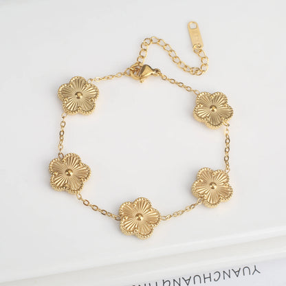 Pulsera clásica de acero inoxidable para mujer, brazalete ajustable de cinco flores, joyería de fiesta a la moda.