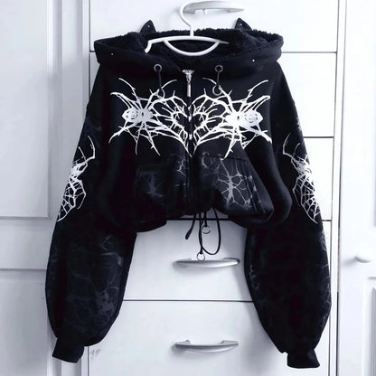 Y2K nueva versión coreana de estilo universitario Spice Girl cremallera Sudadera con capucha mujeres Harajuku Casual suelta polar grueso sudadera Punk Sudadera con capucha
