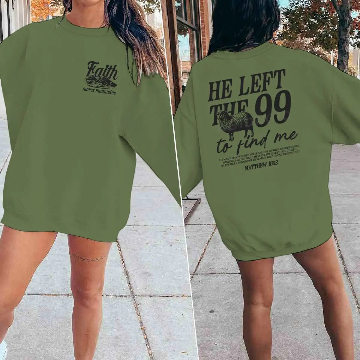 Religious design sweatshirts for men and women, with the phrase 'He left the 99 to find me', graphic pullover, religious faith gift for Christians, round neck top.