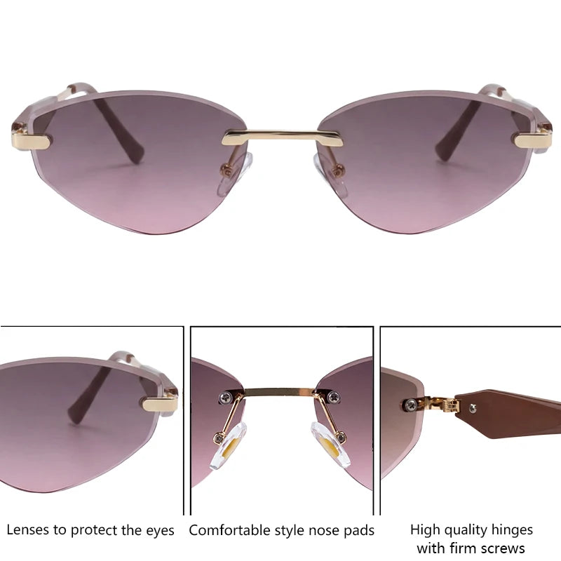 Gafas de Y2K Punk sin montura de ojo de gato, gafas 2026 de diseño de lujo irregulares sin marco, gafas de mujer, gafas de fiesta de moda