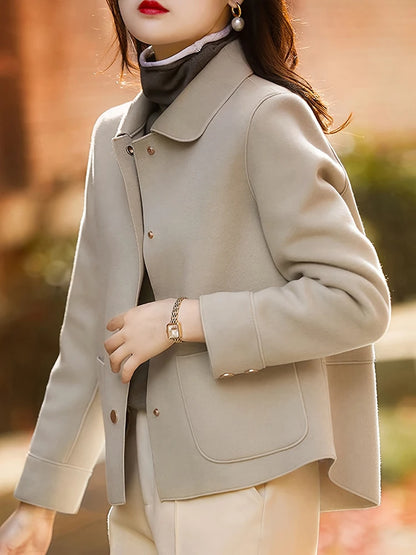 Abrigos de lana cortos lisos clásicos para mujer Otoño Invierno ropa cálida para mujer abotonada abrigo femenino trajes nuevos en prendas de vestir exteriores
