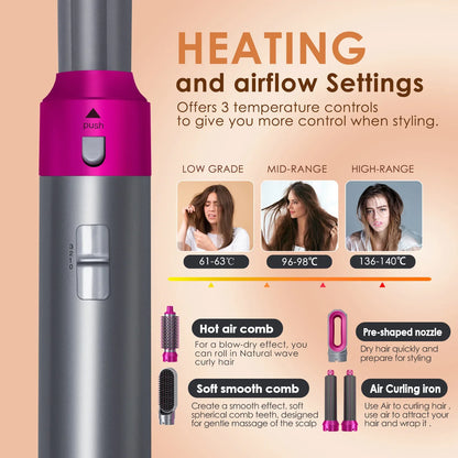 Secador de pelo 5 en 1, peine eléctrico para el cabello, cepillo rizador recto de iones negativos, secador de pelo, peine de aire, Kit de cepillo extraíble, herramienta.