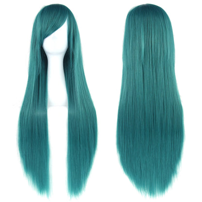Soowee 80cm Synthetic Hair Wigs, White and Purple Cosplay Wigs, Black Straight Hair Wig for Party, Women's Wig.