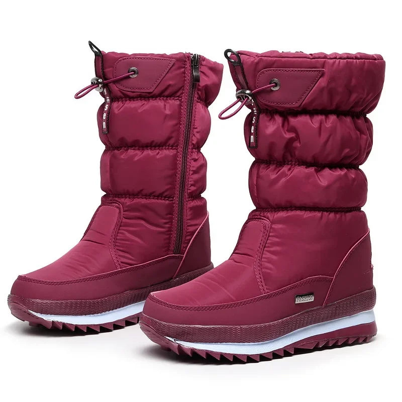 Botas de nieve cálidas a la moda para Mujer, Botas de invierno con plataforma, Botas antideslizantes impermeables, Botas de piel de felpa a media pantorrilla, Botas para Mujer