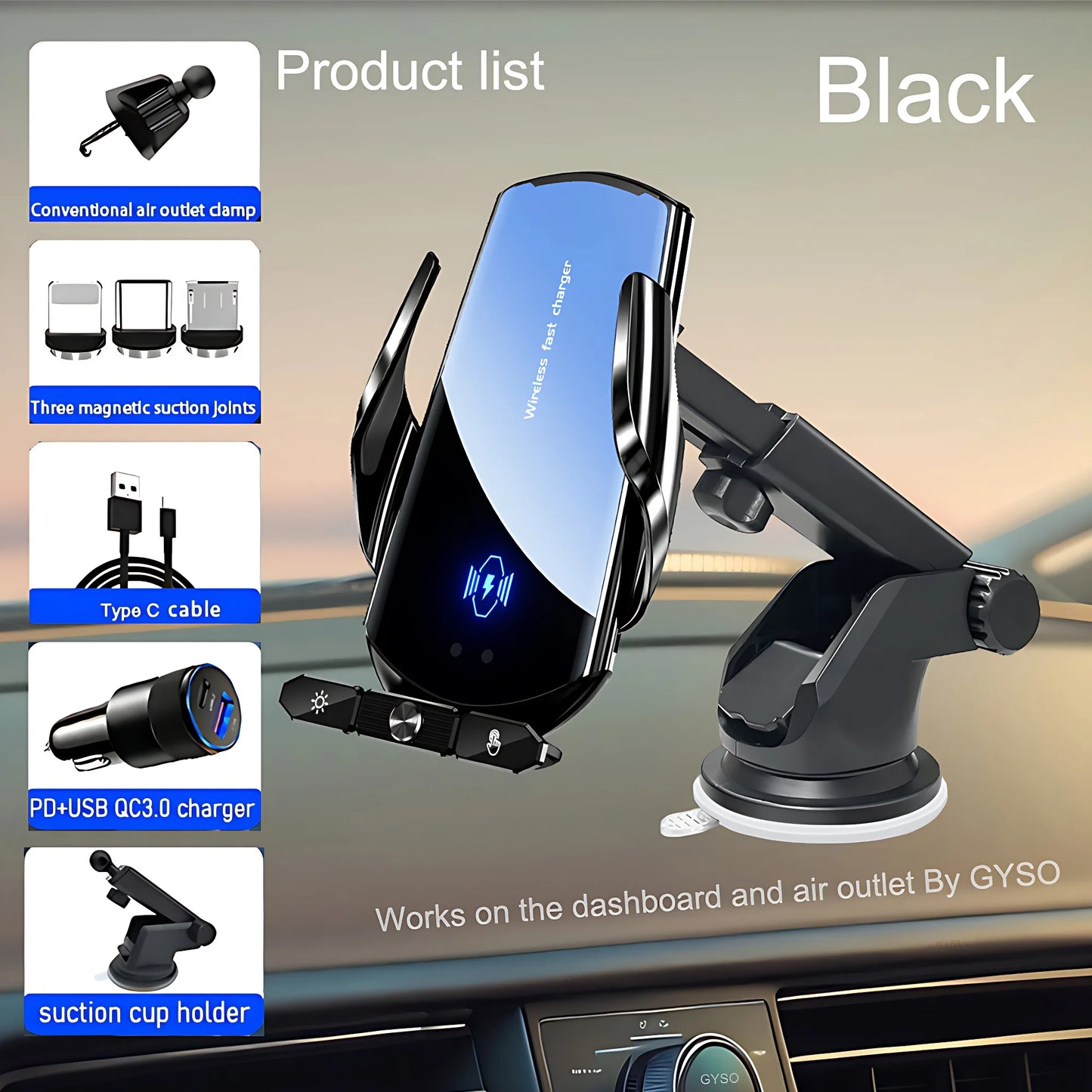 Soporte de teléfono para coche, cargador inalámbrico para iPhone 12, 13, 14, 15 Pro Max, ventosa para parabrisas, salpicadero, ventilación de aire, estación de carga rápida