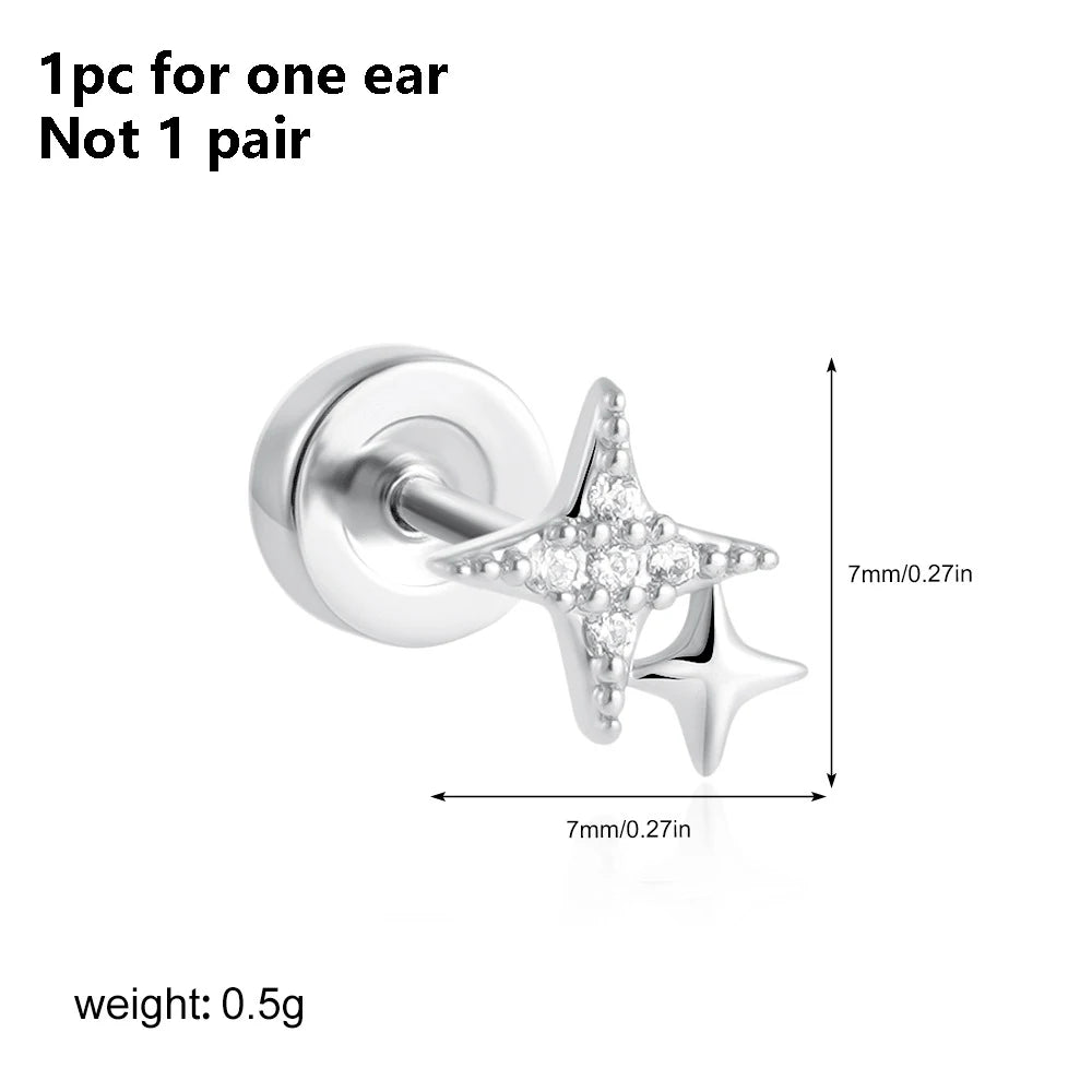 Pendientes de acero inoxidable con forma de estrella, Luna y sol para mujer, uso diario Simple, Piercing para cartílago, joyería Punk Unisex Rock, 1 ud.