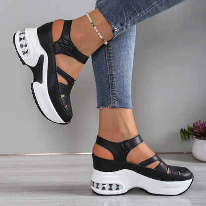Nuevas sandalias de verano con punta cerrada para mujer, Zapatos informales de talla grande a la moda, nuevas sandalias de plataforma cómodas y ligeras con agujeros, Zapatos