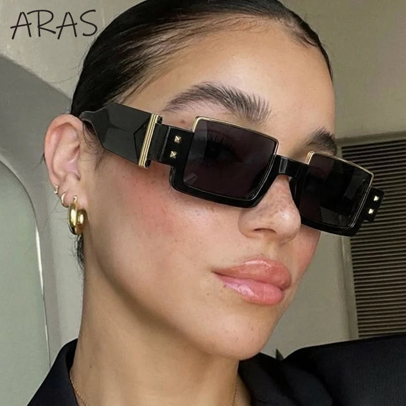 Punk Y2K 2026 Square Luxury Brand Sunglasses, Retro Steampunk Sunglasses for Women, Outdoor UV400 Sunglasses
