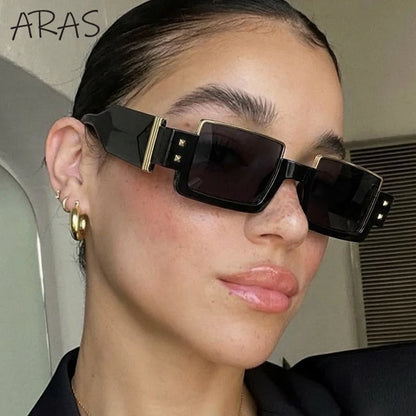 Punk Y2K 2026 Square Luxury Brand Sunglasses, Retro Steampunk Sunglasses for Women, Outdoor UV400 Sunglasses